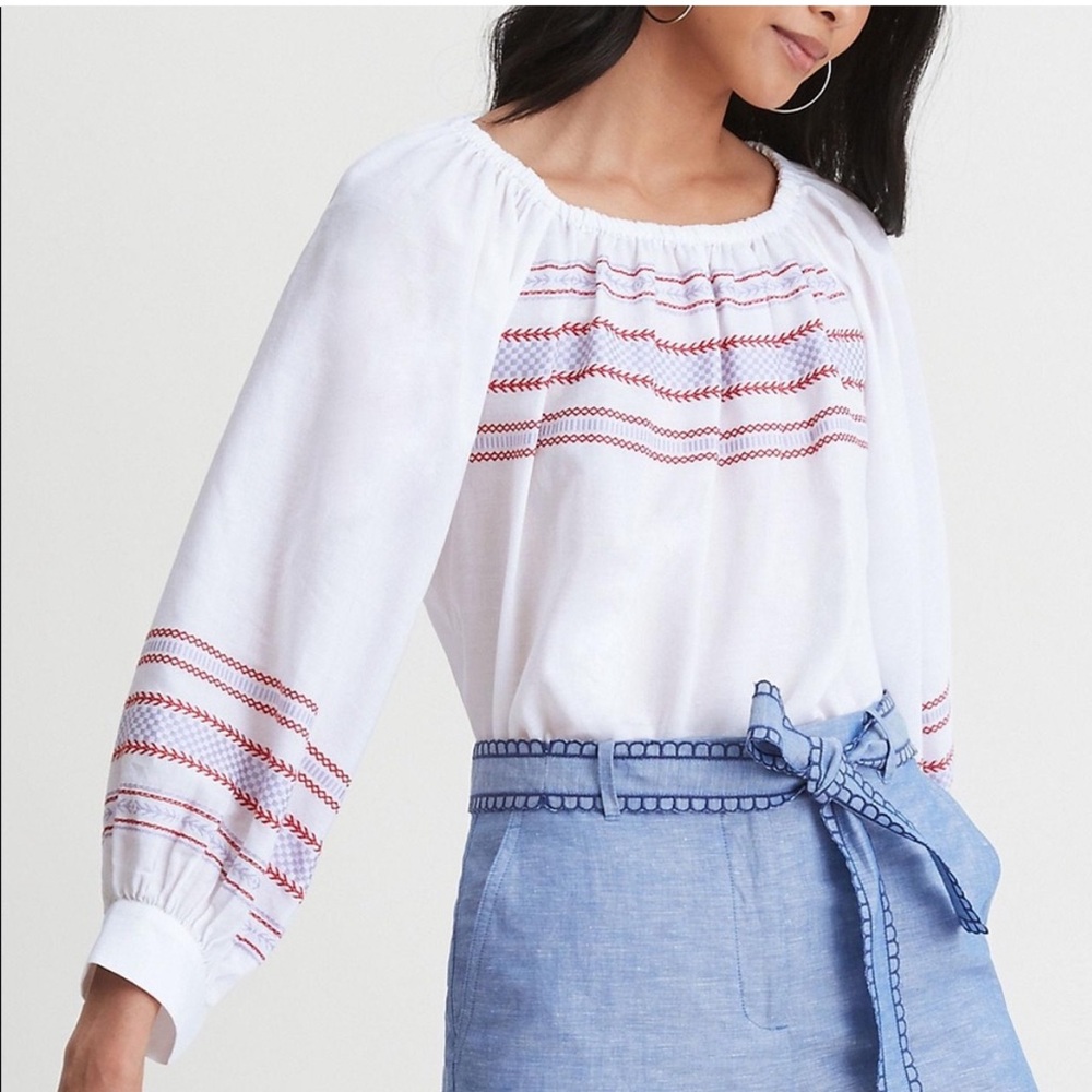 Ann Taylor Bohemian Embroidered  Long Balloon Sleeve Top Size Medium